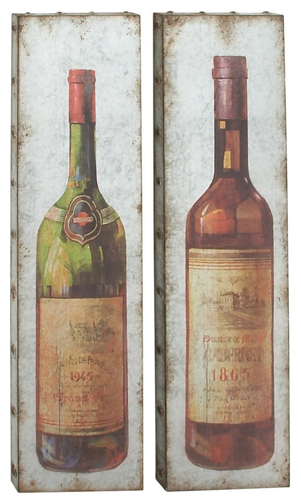 2Piece Wine Bottle Wall Sculpture Set Contemporary Metal Wall Art