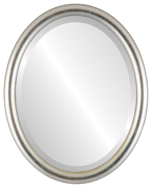 Pasadena Framed Oval Mirror, Silver Leaf With Brown Antique, 13"x17