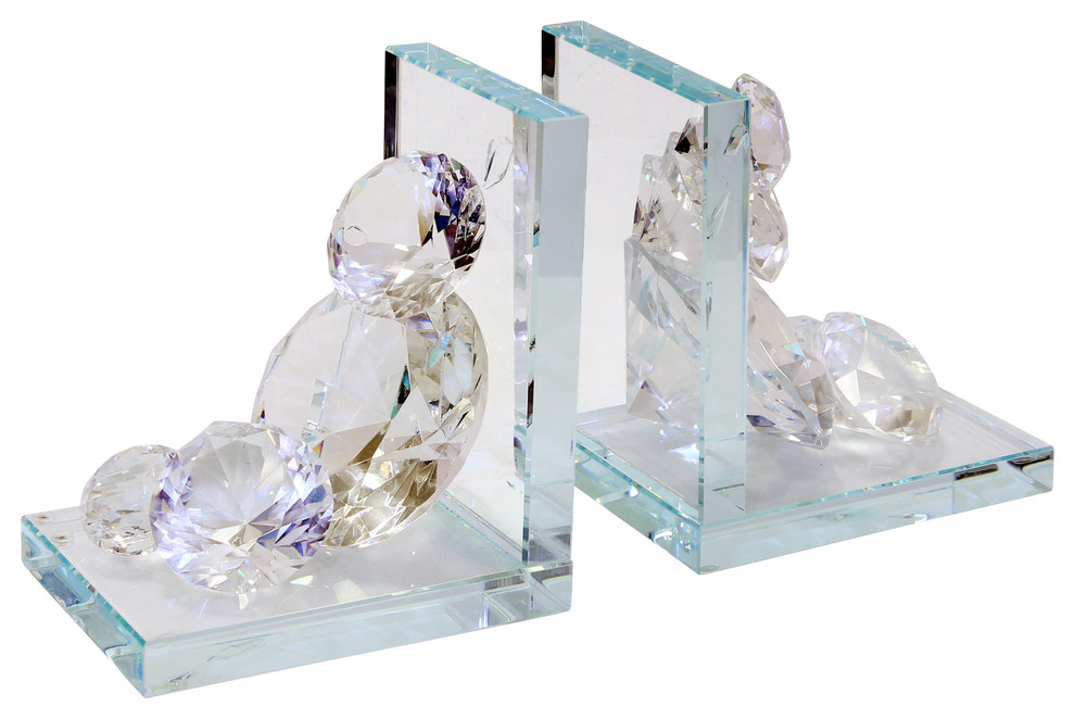 Sagebrook Home Crystal Diamond Bookends, Set of 2 Contemporary