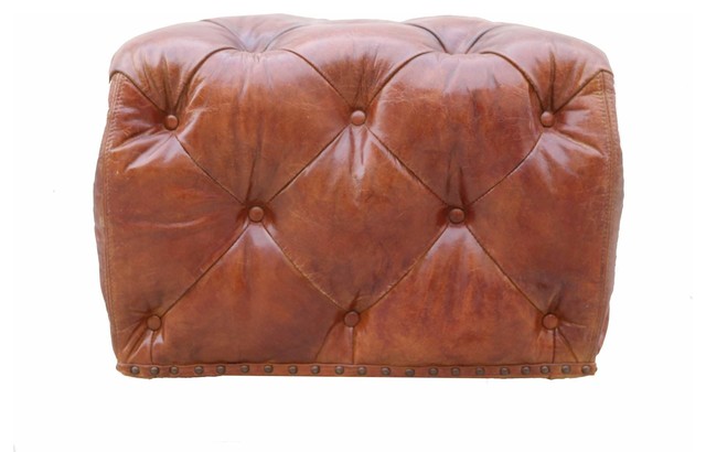 brown tufted leather ottoman