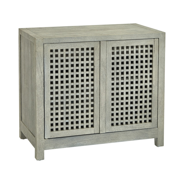 Driftwood Lattice Two Door Cabinet Gray Transitional Accent Driftwood Lattice Two Door Cabinet