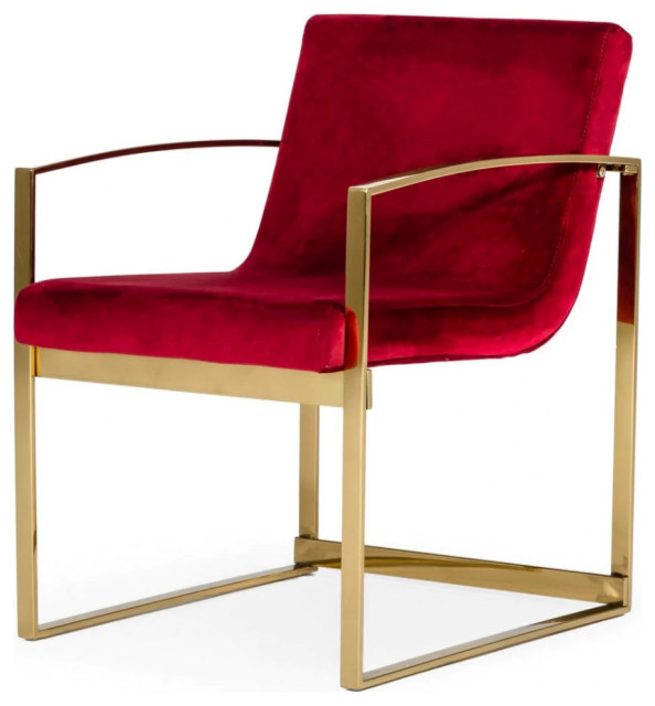 Anglyn Modern Red Velvet Accent Chair Contemporary Armchairs And