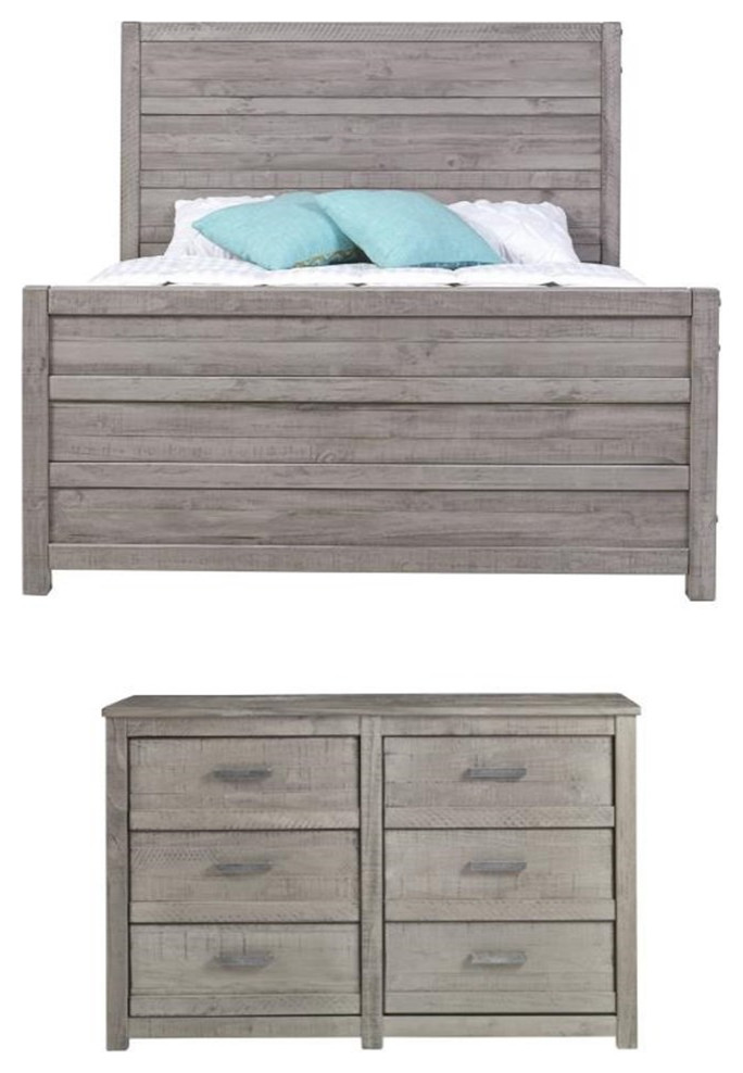 Home Square 2Piece Set with Queen Bed & 6Drawer Dresser in Antique