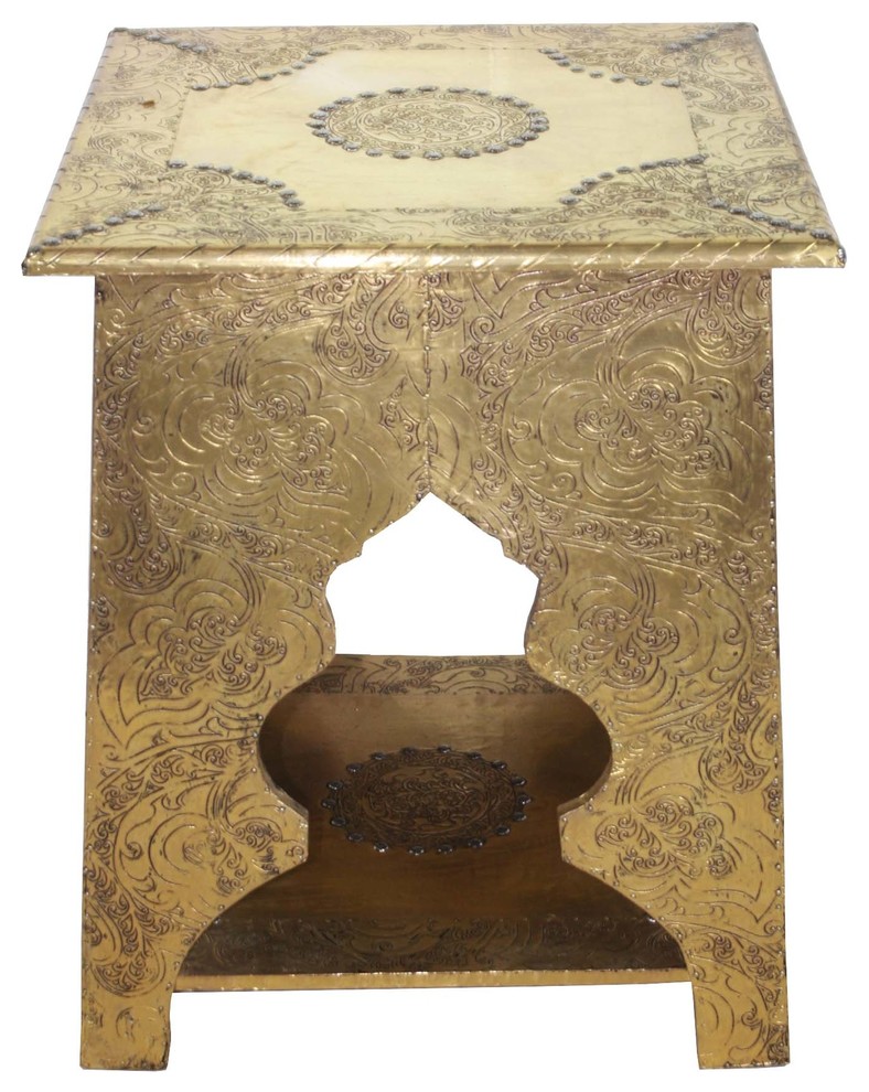 Moroccan Accent Table Embellished With Brass Material Mediterranean