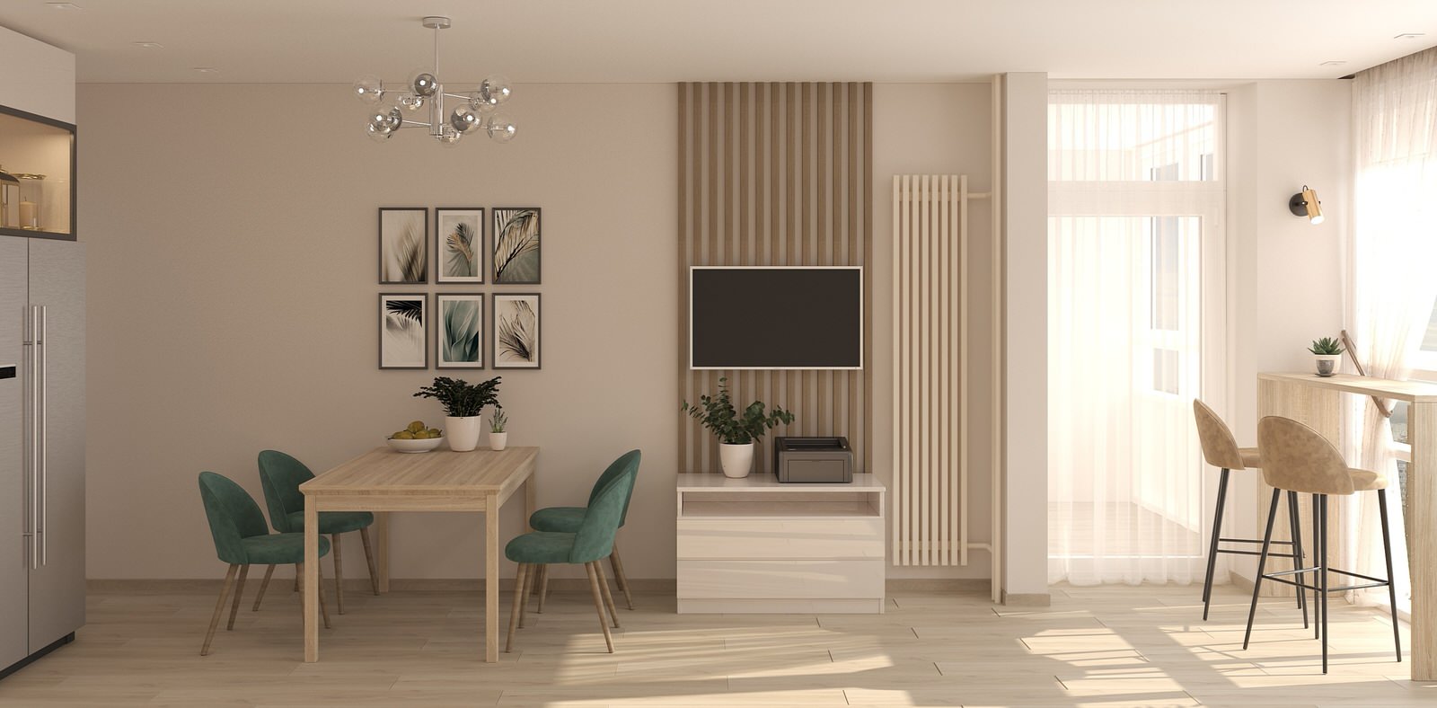 Интерьер в экостиле с подвесным креслом