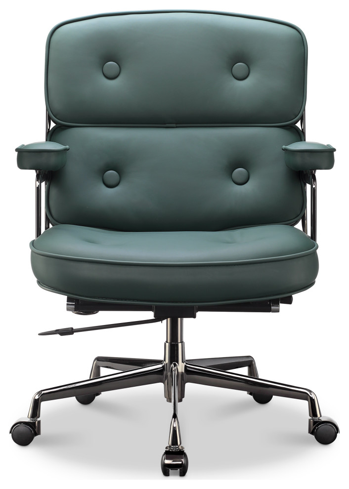 Lobby Chair With Lumbar Support Ergonomic Liftable Mid-Back Executive Chair, Black Chrome&dark Green