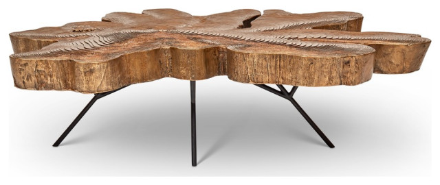 Beatris Live Edge Coffee Table Metal, Free Form Wooden Coffee Tables