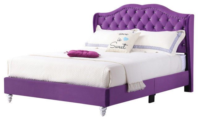 Joy Jewel Tufted Full Panel Bed, Purple
