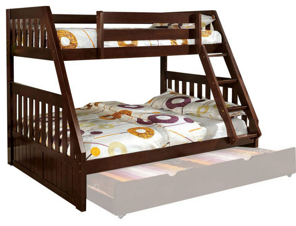 Mission Style Twin over Full Size Bed with Attached Ladder, Walnut ...