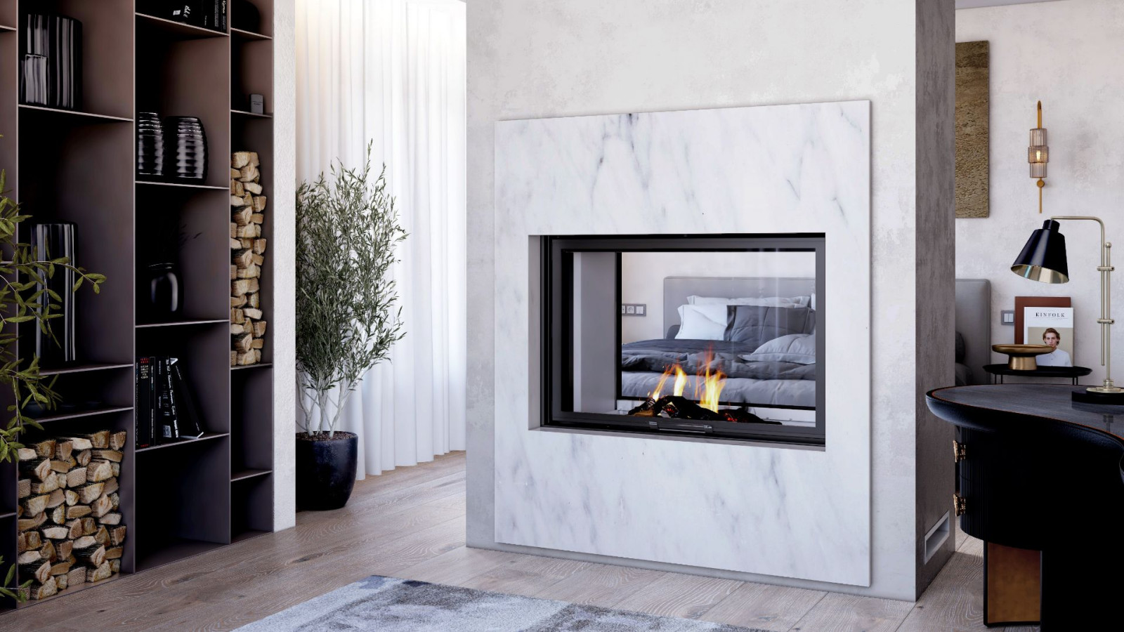 Топки серии DF 1100 (Stav). Двусторонние дровяные камины.