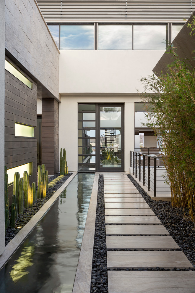 Inspiration for an expansive contemporary front door in Las Vegas with a single front door and a glass front door.