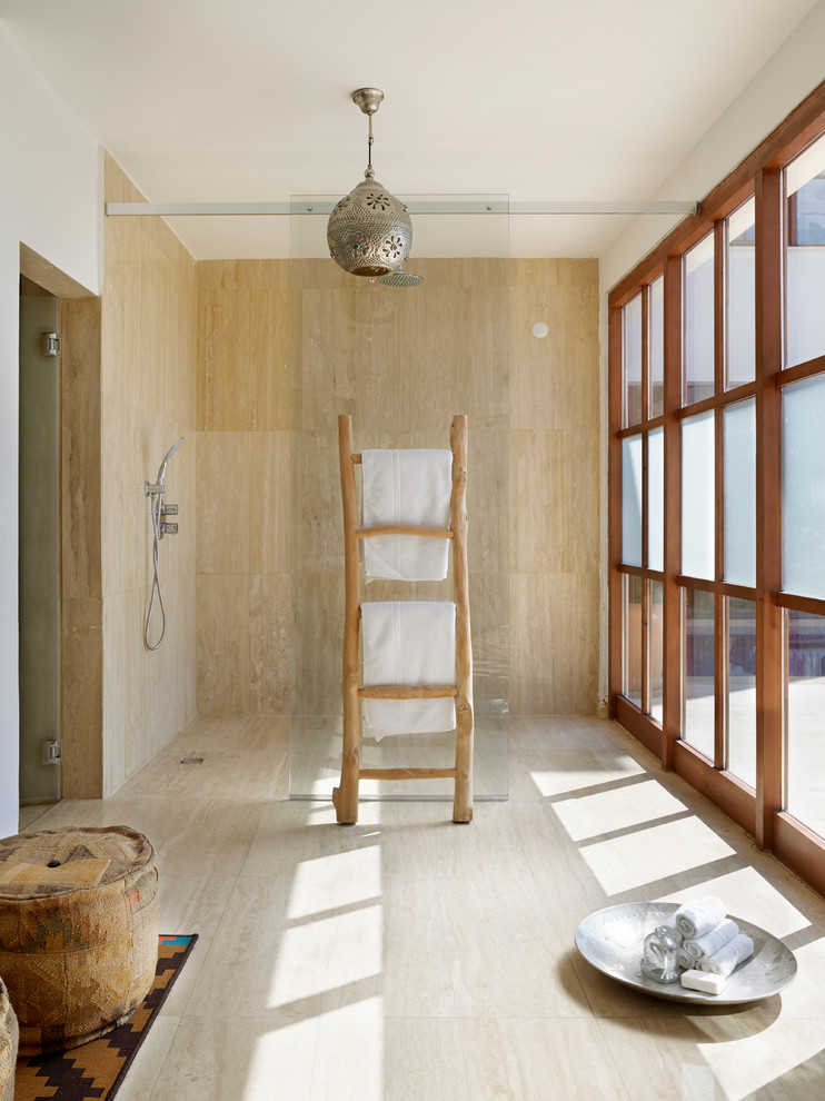 This is an example of a mediterranean bathroom in Other with an open shower and an open shower.