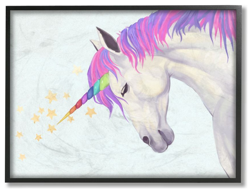 The Kids Room by Stupell Gold Star Rainbow Blue Unicorn Painting, 11 x 14