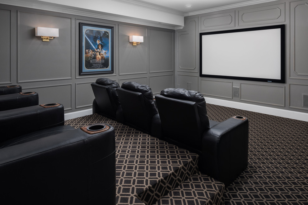Design ideas for a transitional home theatre in Raleigh.