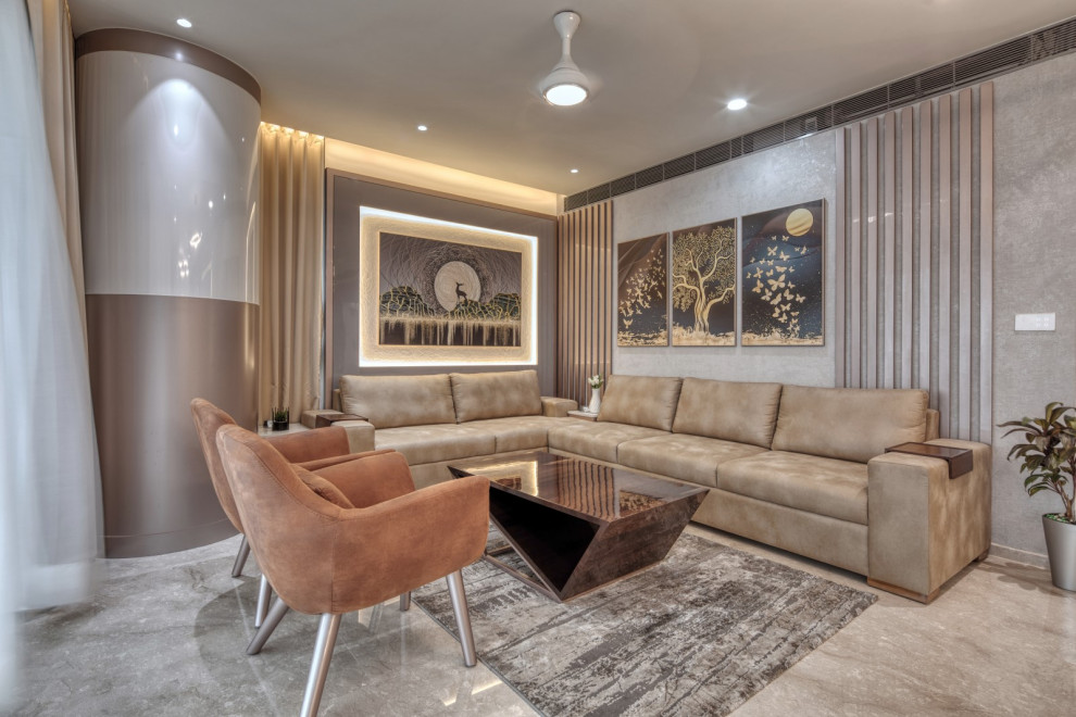 This is an example of a contemporary living room in Ahmedabad.
