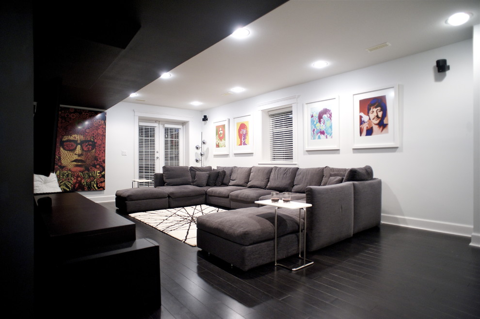 Design ideas for a modern home theatre in Vancouver.