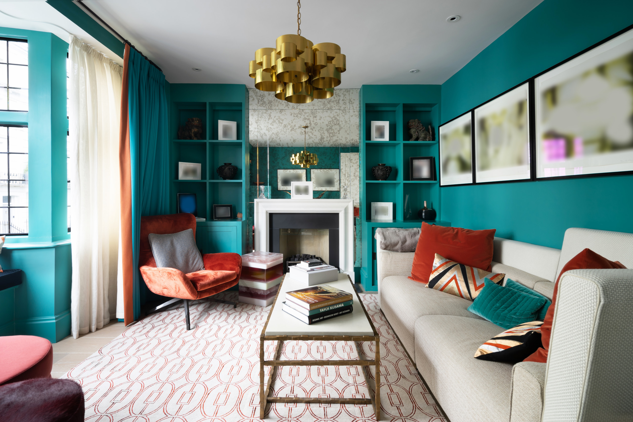 Contemporary Turquoise Living Room