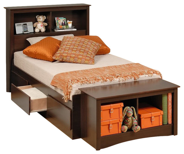 Prepac Manhattan Twin Bookcase Platform Storage Bed In Espresso