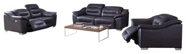 972 Leather 3-Piece Living Room Set, Dark Gray - Contemporary - Living