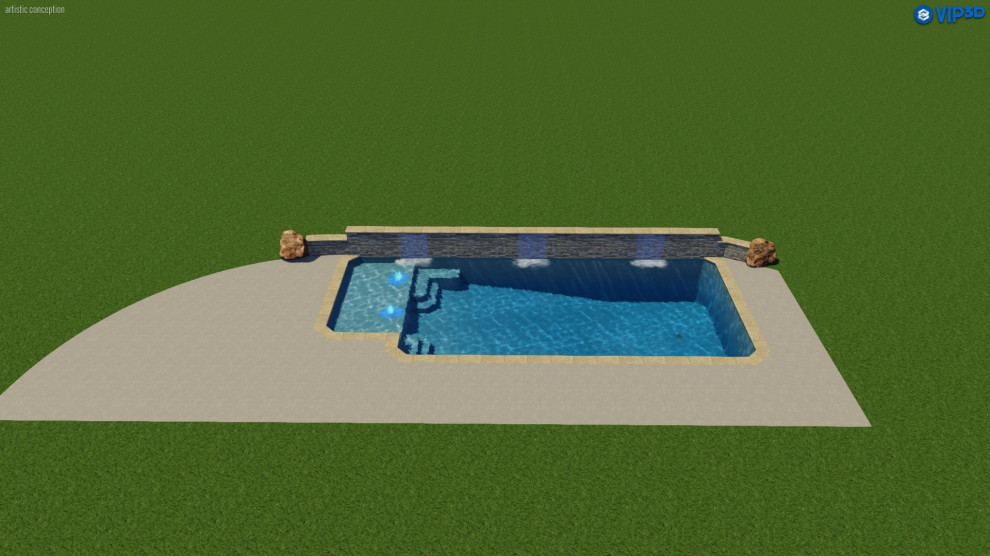 Ejemplo de piscina alargada de estilo americano de tamaño medio a medida