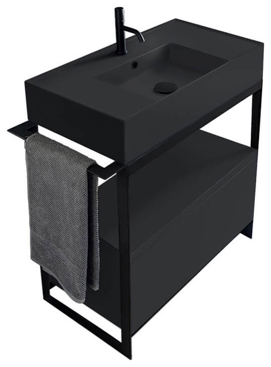Console Sink Vanity With Matte Black Ceramic Sink and Matte Black