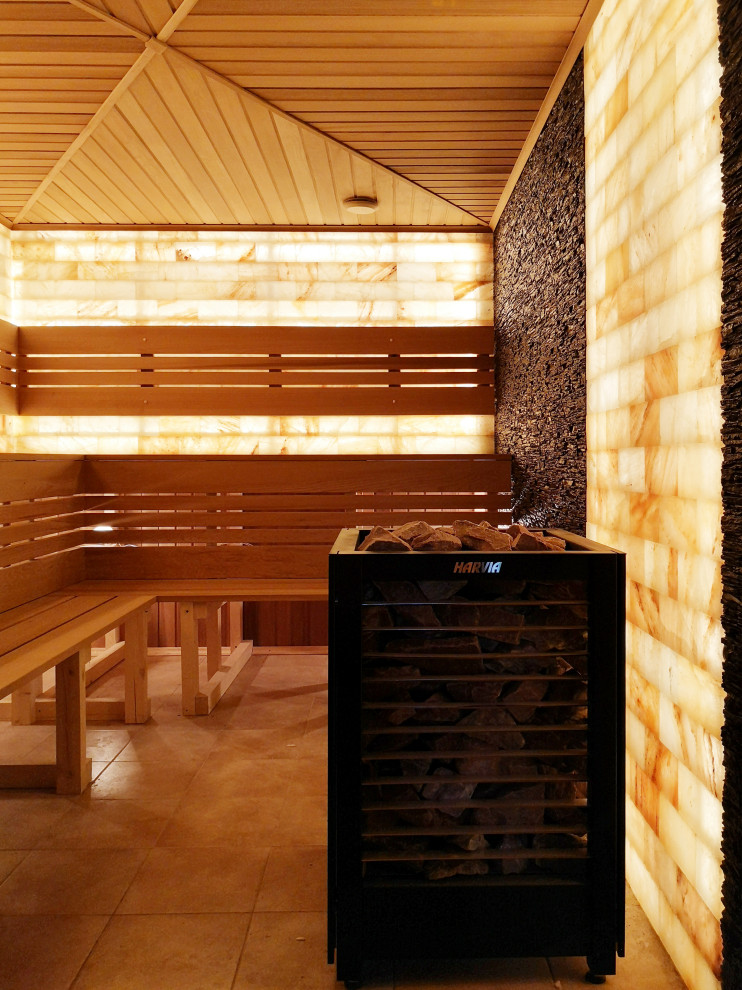 Фото готового интерьера. Цокольный этаж загородного дома, зона для отдыха