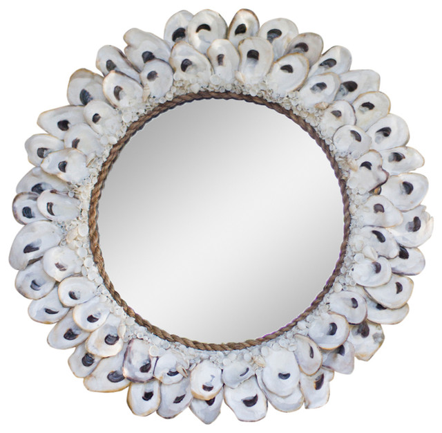 Round Oyster Shell Mirror, Large - Beach Style - Wall Mirrors - by Sun & Moon Home LLC