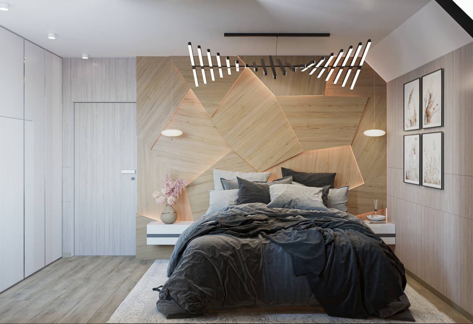 Спальня в стиле лофт в загородном доме