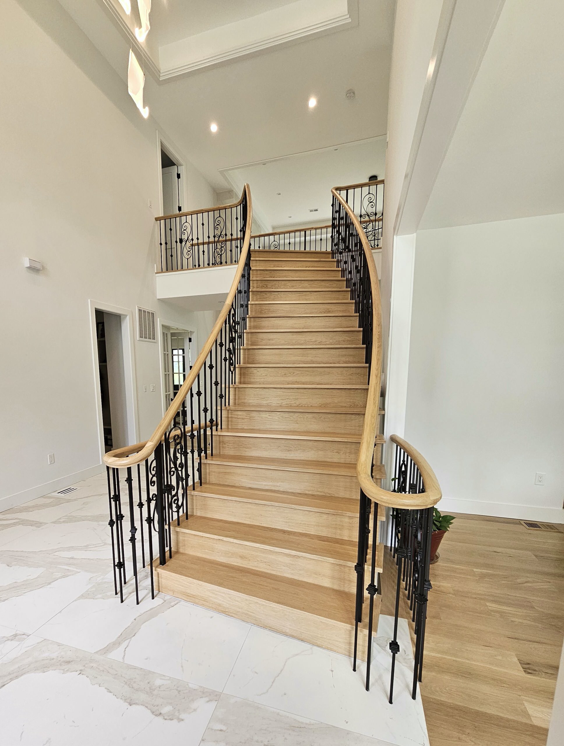 120_Luxurious White Oak Stair with Iron Balusters, Great Falls, 22066