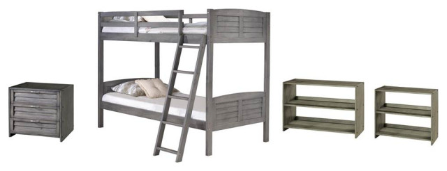 4-Pc Wooden Kids Bedroom Set in Antique Gray Finish