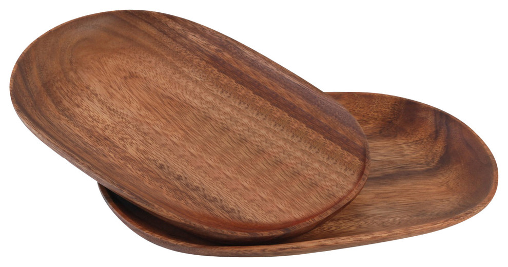 Acacia Wood Oval Trays, Large, Set of 2 Tropical Serving Trays by