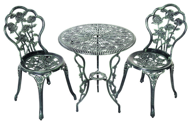 Costway Patio Furniture Cast Aluminum Rose Design Bistro Set Antique Costway Patio Furniture Cast Aluminum Rose Design Bistro Set Antique Green Traditional Outdoor Pub And Tables By Goplus Corp