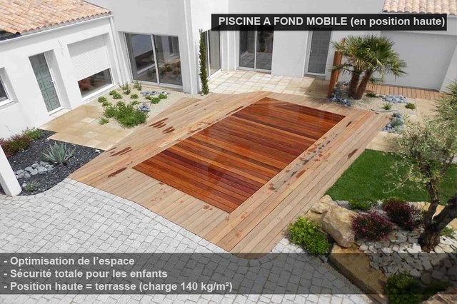Piscine &agrave; fond mobile contemporary-deck