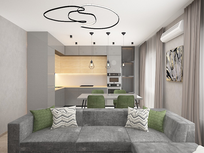 Квартира в современном стиле с элементами лофта, 90 Кв.м