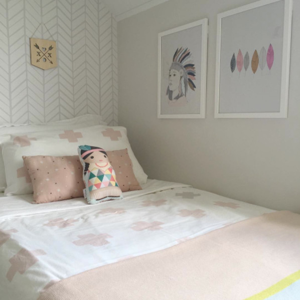 Grey And White Herringbone Wallpaper Girls Bedroom Modern