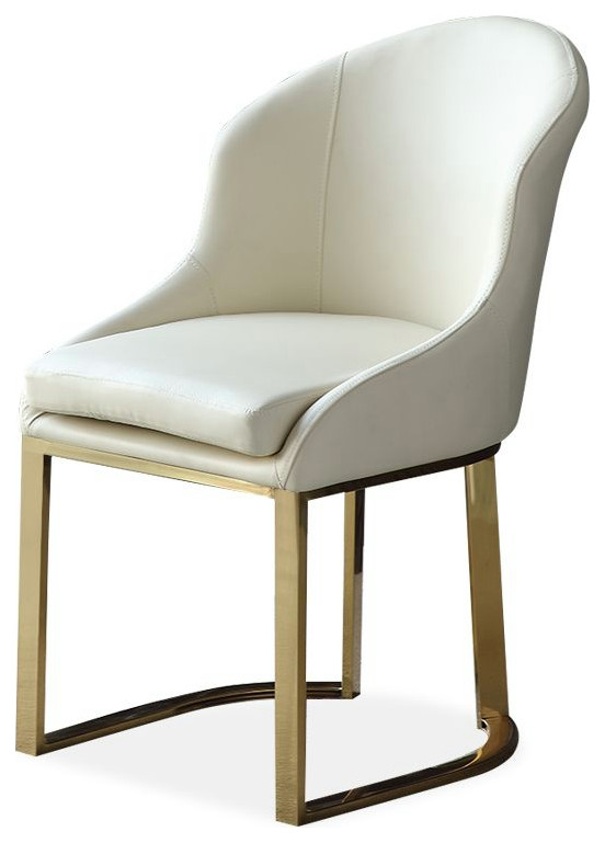 Off White Dining Chair Faux Leather Upholstered Side Chair Gold Frame (Set of 2) - Contemporary ...