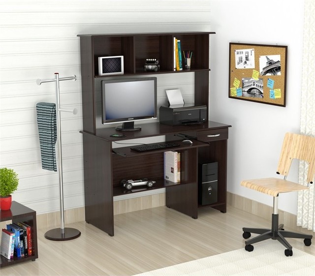 Inval America Espresso Computer Desk with Hutch Transitional Desks