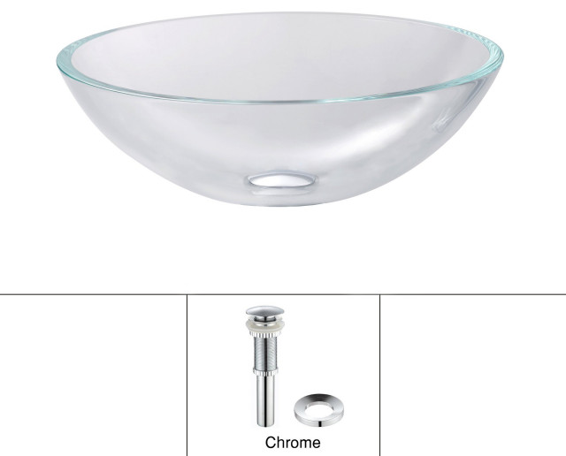 Crystal Clear 16 1 2 Glass Vessel Bathroom Sink Pu Drain Mounting Ring Contemporary Bathroom Sinks By Kraus Usa Inc