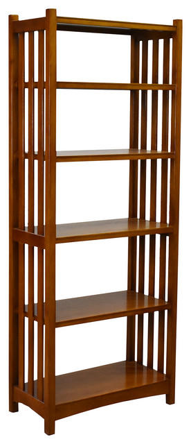 Mission Spindle Side 4 Shelf Bookcase, 4 Shelf Cherry Wood Bookcase