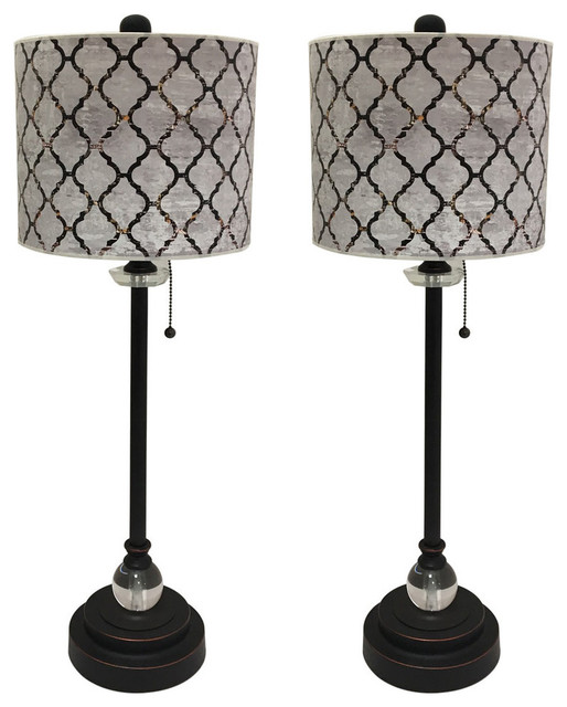 28" Crystal Buffet Lamp With Moroccan Tile Textured Design Lamp Shade