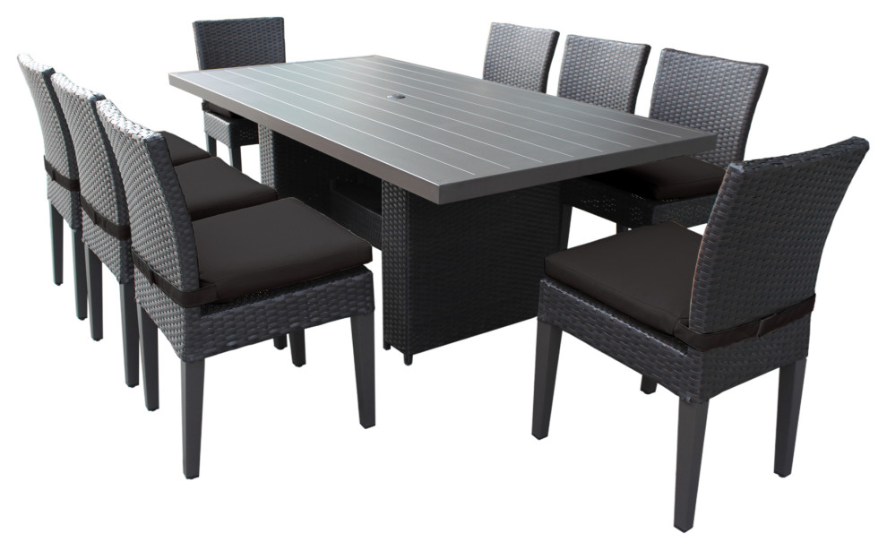 Barbados Rectangular Outdoor Patio Dining Table with 8 Armless Chairs