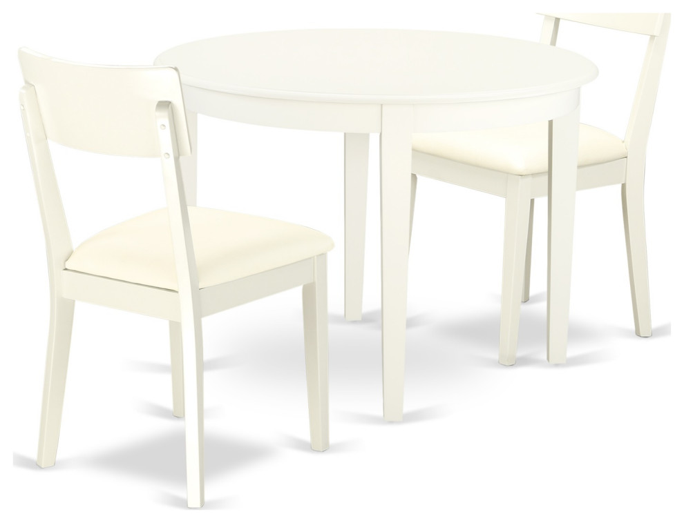 3Piece Kitchen Table Set, A Table, 2 Faux Leather Chairs, White
