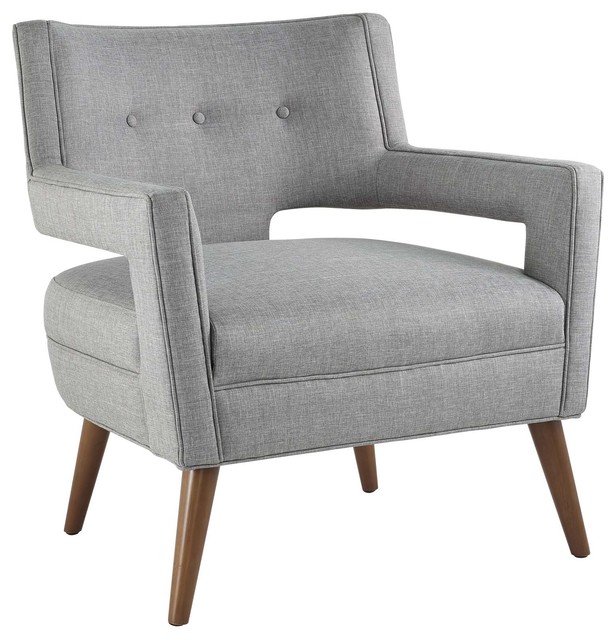 Upholstered Fabric Armchair and Cherry Finish - Midcentury - Armchairs ...