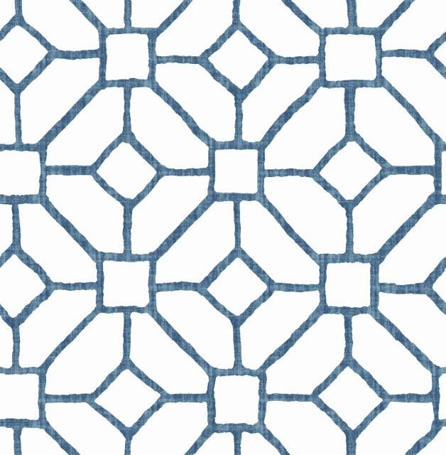 Addis Blue Trellis Wallpaper, Swatch Contemporary Wallpaper by
