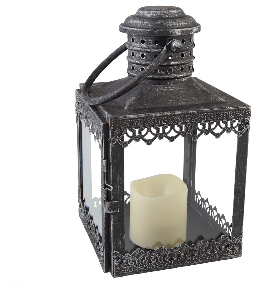 Eva LED Candle Lantern, Antique Pewter