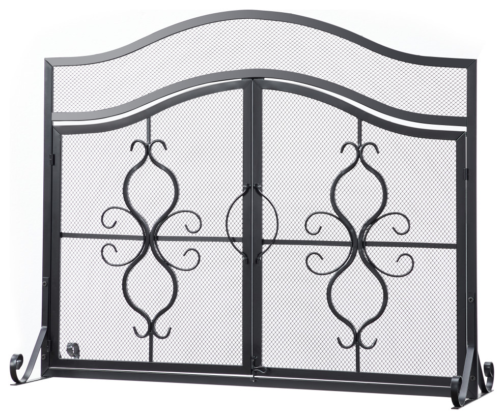 Two Panel Iron Fireplace Screen Mediterranean Fireplace Screens