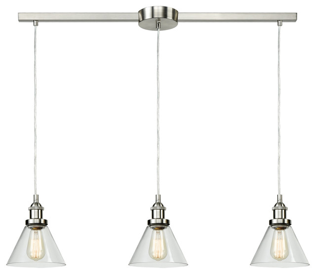 Industrial 3-Light Kitchen Island Lighting Glass Pendant Lights, Bell-Bn
