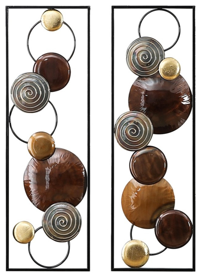 Pemberly Row Rectangular Metal Panels Wall Decor in Brown and Gold (Set