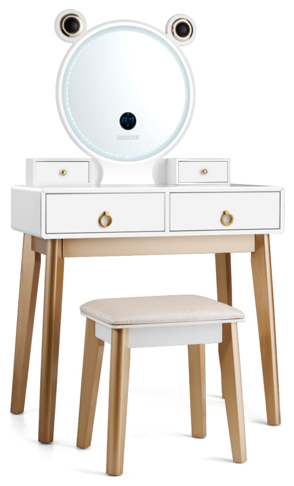 Costway Vanity Dressing Table Set Touch Screen Mirror W/ Speakers