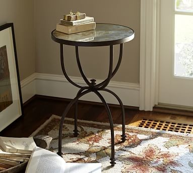 Willow Metal & Mirror Round Accent Table, Aged Bronze finish